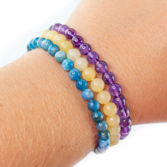 Amethyst, Honey Onyx, and Blue Apatite Beautiful 6mm Bracelet Set